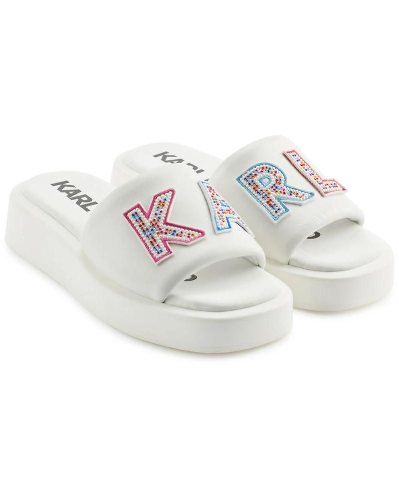 Karl Lagerfeld Paris Women's Opal Stone Platform Slide Flat Sandals