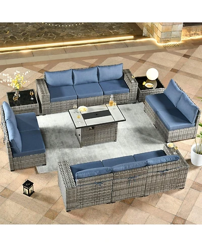 Xizzi 13 Pieces Patio Furniture Set,Outdoor Sectional Sofa Couch Set,Modern Conversation Set with Rectangular Fire Pit Table,Wide Armrests and D