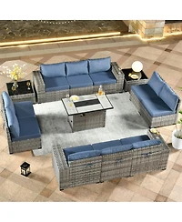 Xizzi 13 Pieces Patio Furniture Set,Outdoor Sectional Sofa Couch Set,Modern Conversation Set with Rectangular Fire Pit Table,Wide Armrests and D