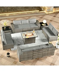 Xizzi 13 Pieces Patio Furniture Set,Outdoor Sectional Sofa Couch Set,Modern Conversation Set with Rectangular Fire Pit Table,Wide Armrests and D