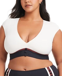Bleu by Rod Beattie Plus Button-Down Cap-Sleeve Cropped Swim Top