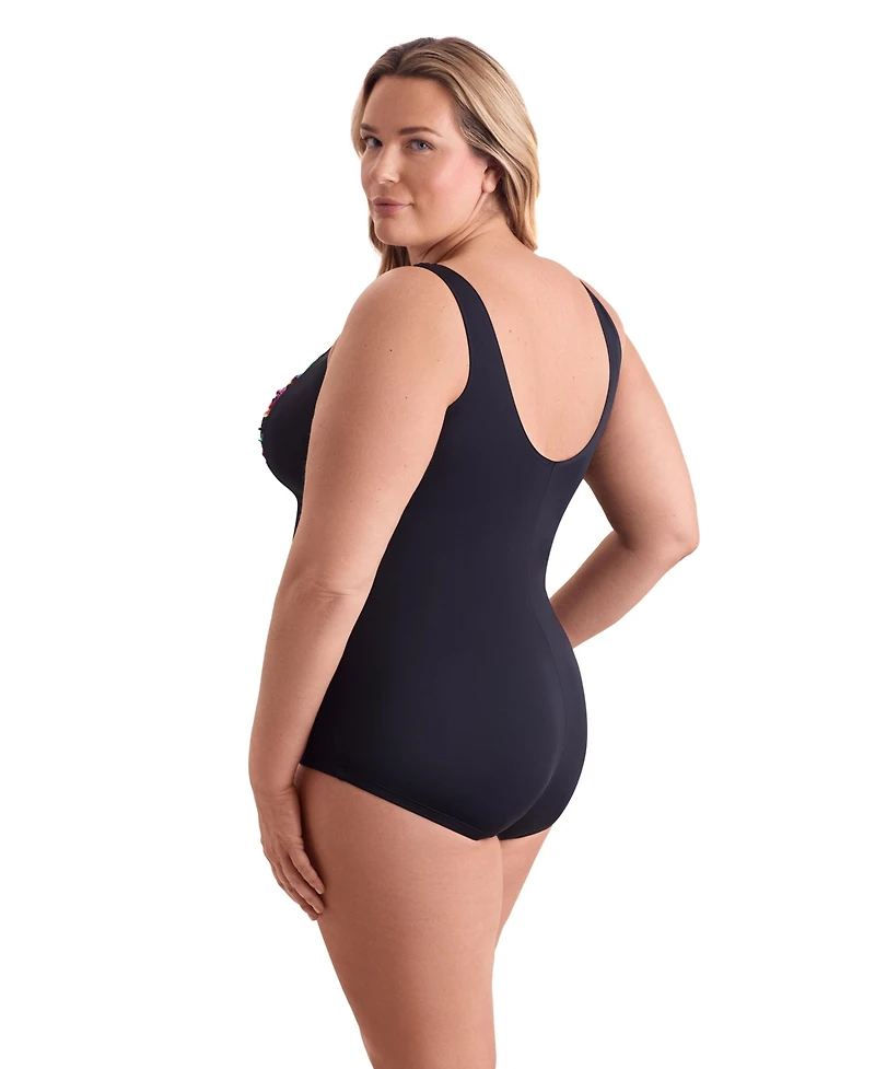ShapeSolver by Mimi Flamingo Women's Secret Jungle Shirred Front Princess Seam Girl Leg One Piece Swimsuit