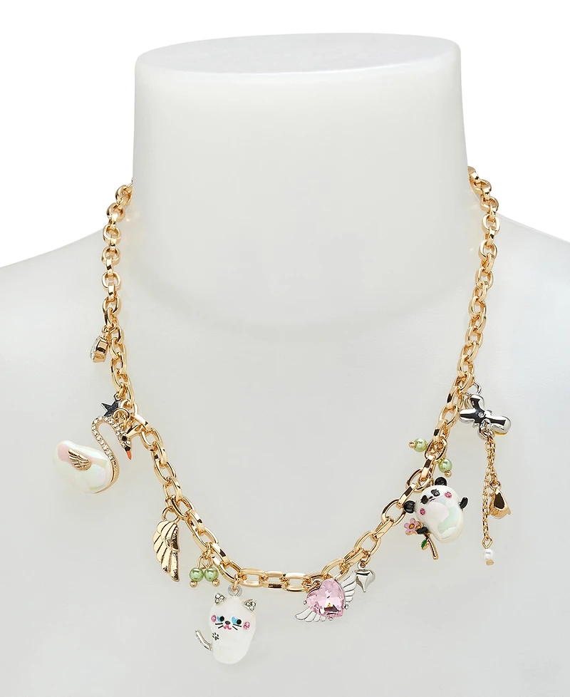 Betsey Johnson Faux Stone Pearl Critters Charm Bib Necklace