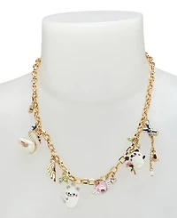 Betsey Johnson Faux Stone Pearl Critters Charm Bib Necklace