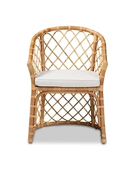 bali & pari 23.2" Upholstered and Natural Rattan Orchard Modern Bohemian Dining Chair