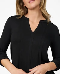 Cable & Gauge Women's Pintuck Pleat Henley Top