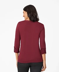 Cable & Gauge Women's Pintuck Pleat Henley Top