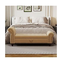 64.5 Inch Velvet Upholstered Storage Bench, Tufted Bed Bench with Nailhead Trim for Bedroom-The Pop Home