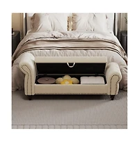 64.5 Inch Velvet Upholstered Storage Bench, Tufted Bed Bench with Nailhead Trim for Bedroom-The Pop Home
