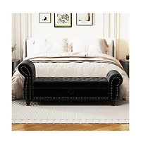 64.5 Inch Velvet Upholstered Storage Bench, Tufted Bed Bench with Nailhead Trim for Bedroom-The Pop Home