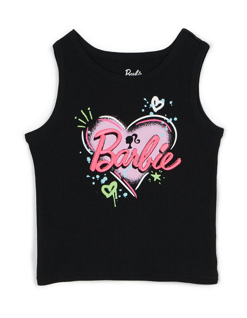 Barbie Girls Cropped Ribbed Tank Top and French Terry Shorts Outfit Set