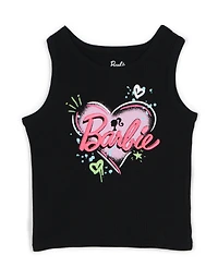Barbie Girls Cropped Ribbed Tank Top and French Terry Shorts Outfit Set