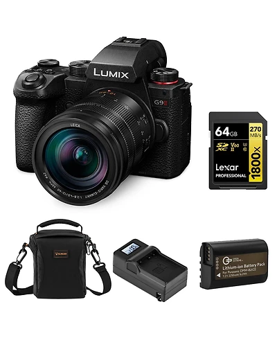 Panasonic Lumix G9II Mirrorless Camera with Lumix G Leica Dg Vario-Elmarit 12-60mm f/2.8-4 Asph Lens, Bundle with 64GB Memory Card, Battery, Charger B