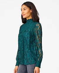 Cable & Gauge Women's Smocked Mock Neck Lace Top