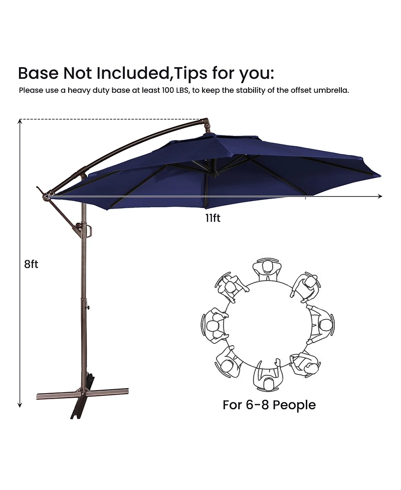 Mondawe 11ft Cantilever/Offset Hanging Patio Umbrella with Easy Tilt and Crank 360° Rotate
