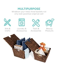 Best Choice Products Set of 2 Xl Water Hyacinth Woven Tapered Storage Basket Chests w/ Attached Lid, Handle Hole
