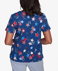 Alfred Dunner Women's Crew Neck Star Studded Top