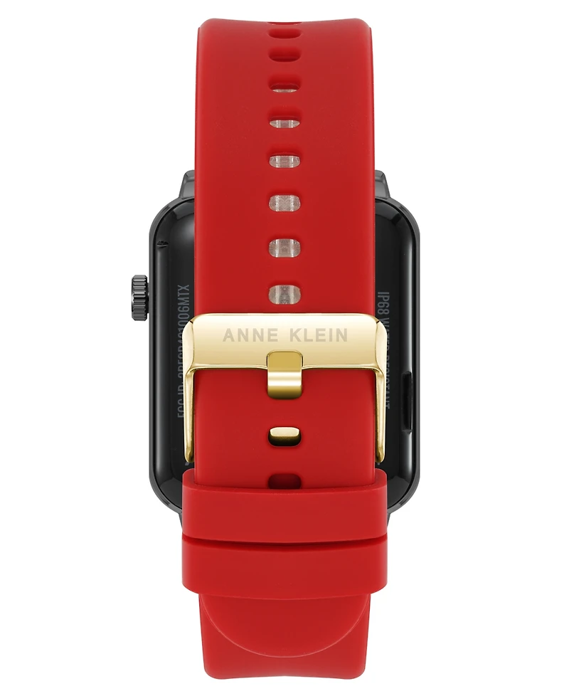 Anne Klein Women's Connect It Stellar Smartwatch with Gold-Tone Stainless Steel Mesh and Red Silicone Band, 45mm