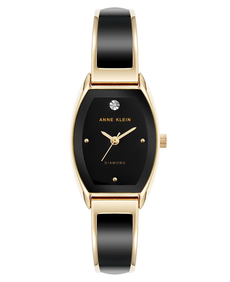 Anne Klein Women's Quartz Cushion Black Enamel with Gold-Tone Metal Alloy Bangle Watch, 22mm