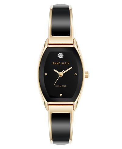 Anne Klein Women's Quartz Cushion Black Enamel with Gold-Tone Metal Alloy Bangle Watch, 22mm