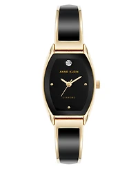 Anne Klein Women's Quartz Cushion Black Enamel with Gold-Tone Metal Alloy Bangle Watch, 22mm