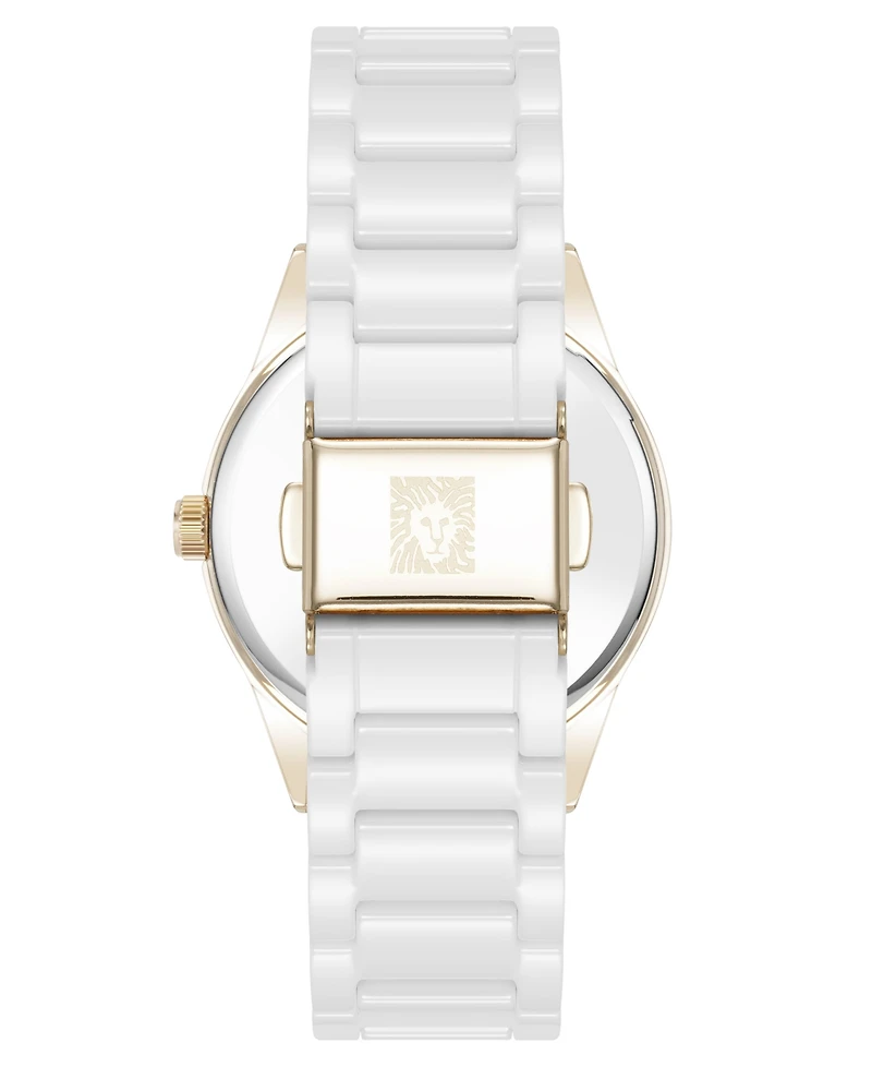 Anne Klein Women's Quartz White Ceramic Bracelet Floral Dial Watch, 34mm