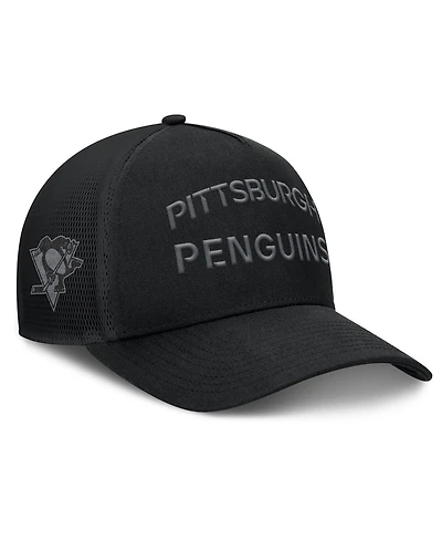 Fanatics Men's Black Pittsburgh Penguins Authentic Pro Road Stack Text A-Frame Adjustable Hat