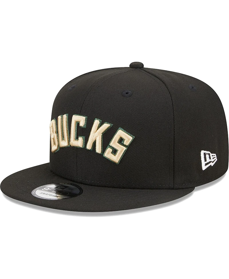 New Era Men's Black Milwaukee Bucks Jersey Hook Statement Edition 9FIFTY Snapback Hat