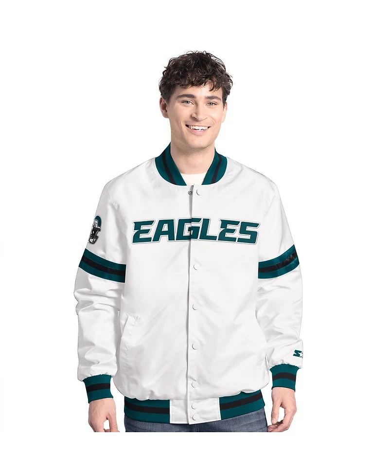 Starter Men's White Philadelphia Eagles Scout Full-Snap Varsity Jacket
