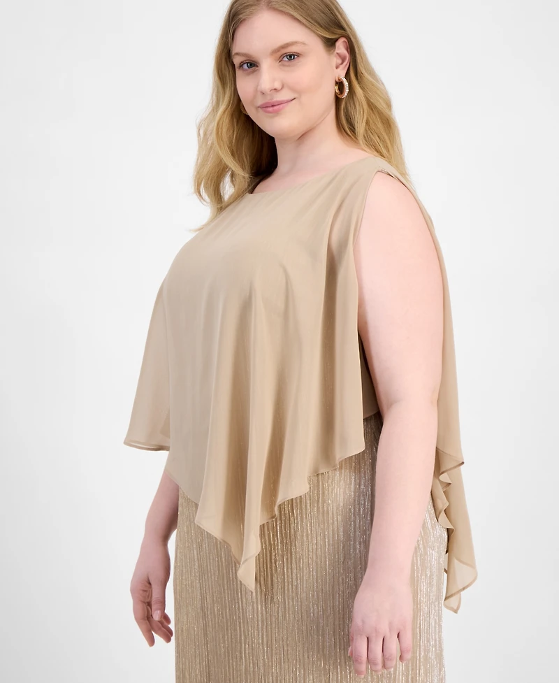 Connected Plus Size Cape-Overlay Dress