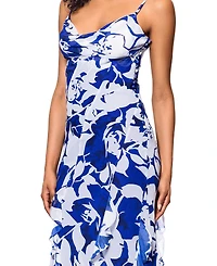 Betsy & Adam Women's Cowlneck Button-Trim Ruffled Gown