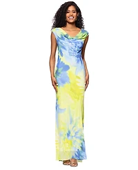 Betsy & Adam Women's Printed Cowlneck Sleeveless Gown