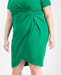 Tahari Plus V-Neck Twist-Detail Short-Sleeve Sheath Dress