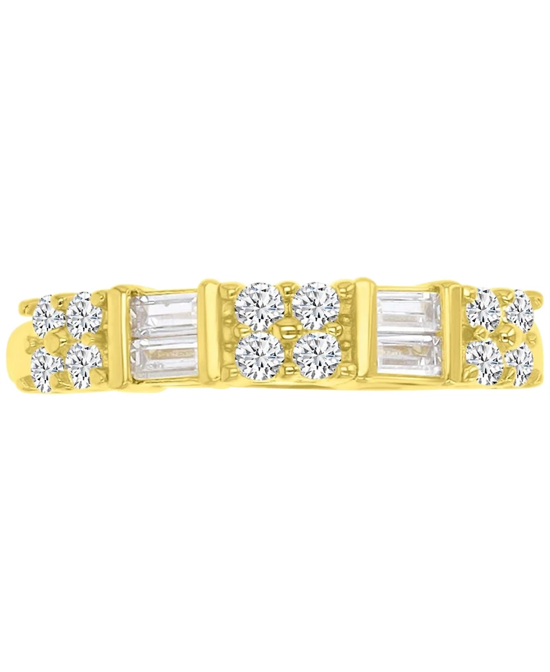 Cubic Zirconia Round & Baguette Band Sterling Silver
