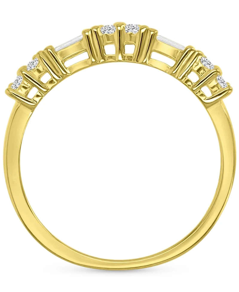 Cubic Zirconia Round & Baguette Band Sterling Silver