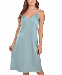 iCollection Women's Soft Cup Satin Long Sage Gown