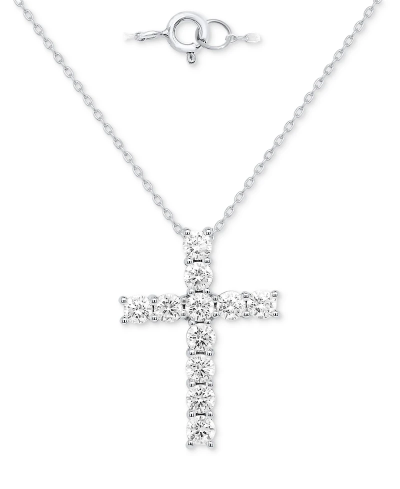 Forever Grown Diamonds Lab Grown Diamond Cross 18" Pendant Necklace (2 ct. t.w.) in Sterling Silver or 14k Gold-Plated Sterling Silver