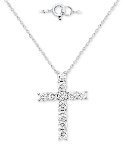 Forever Grown Diamonds Lab Grown Diamond Cross 18" Pendant Necklace (2 ct. t.w.) in Sterling Silver or 14k Gold-Plated Sterling Silver