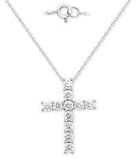 Forever Grown Diamonds Lab Grown Diamond Cross 18" Pendant Necklace (2 ct. t.w.) in Sterling Silver or 14k Gold-Plated Sterling Silver