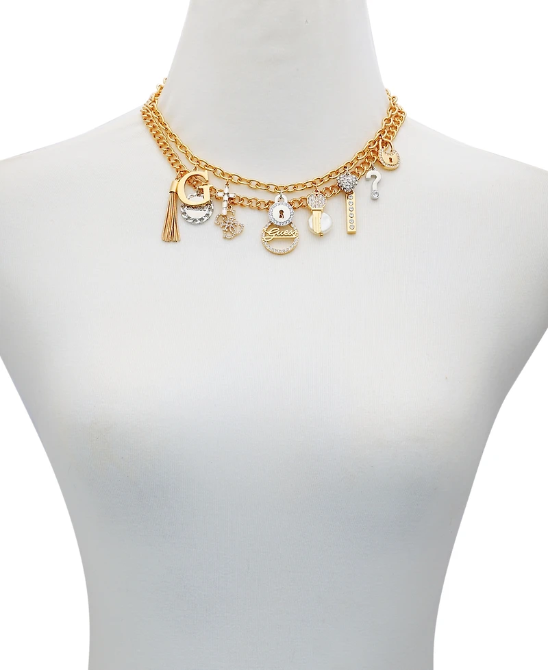 Guess Two-Tone Mixed Stone Multi-Charm Layered Necklace, 16" + 2" extender