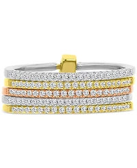 Cubic Zirconia Multi-Layer Statement Ring Sterling Silver, & 14k Gold- Rose Gold-Plate