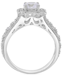 Cubic Zirconia Star Halo Milgrain Bead Ring Sterling Silver
