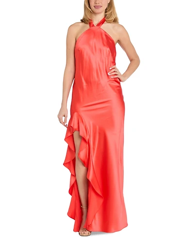 Morgan & Company Juniors' Strapless High-Low Satin Gown