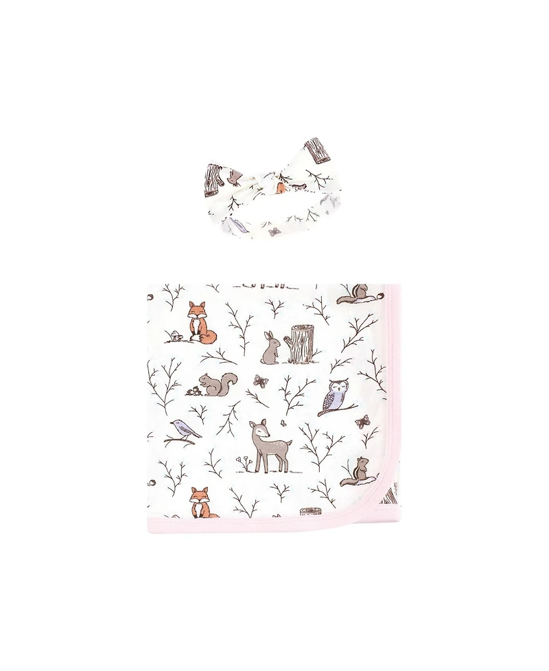 Hudson Baby Girls Layette Essentials Gown, Swaddle Wrap, and Headpiece Option