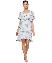 Sl Fashions Women's Floral Ruffle-Tiered Flutter-Sleeve Dress