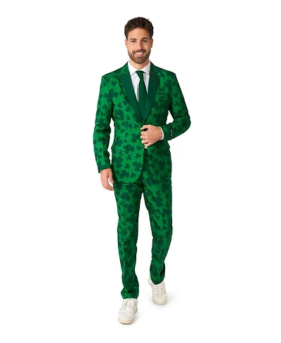 Suitmeister Men's Party Costume. Pats Green Suit - Shamrock Print for Men