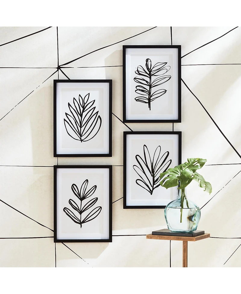 Sketched Leaf Prints Set of 4