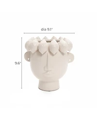 LuxenHome Classic Ivory White Ceramic Modern Head 9.6-Inch Tall Vase