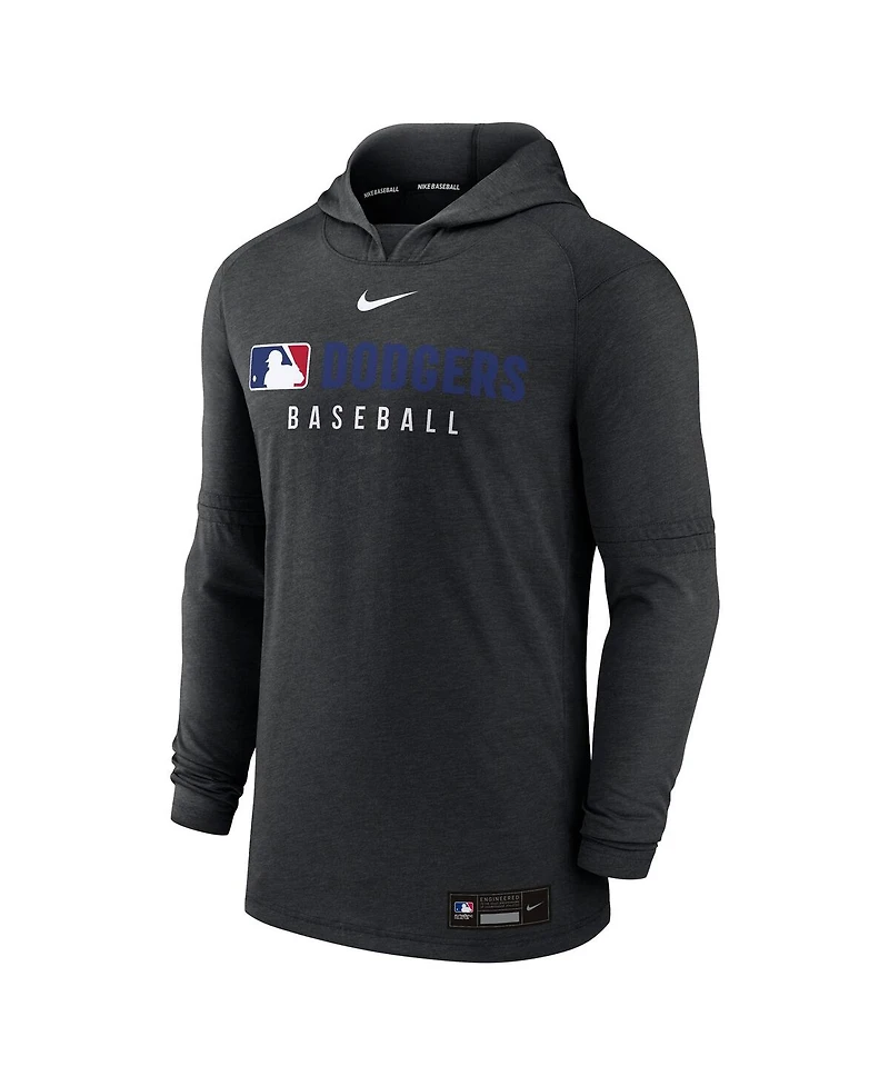 Nike Men's Heather Black Los Angeles Dodgers Authentic Collection Tri-Blend Performance Pullover Hoodie