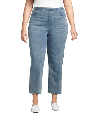 Lands' End Plus Starfish High Rise Knit Denim Straight Crop Jeans